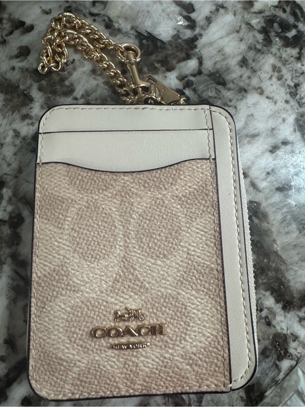 Coach Signature Zip Card Case in Tan and Chalk - Picture 4 of 11